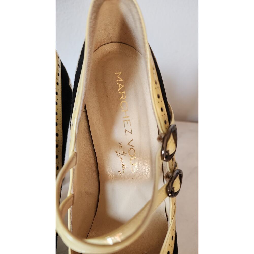 Marchez Vous Italian Spectator Pumps Sz 9 Black/Yellow 5" Heels Mary Jane Retro - Picture 12 of 14